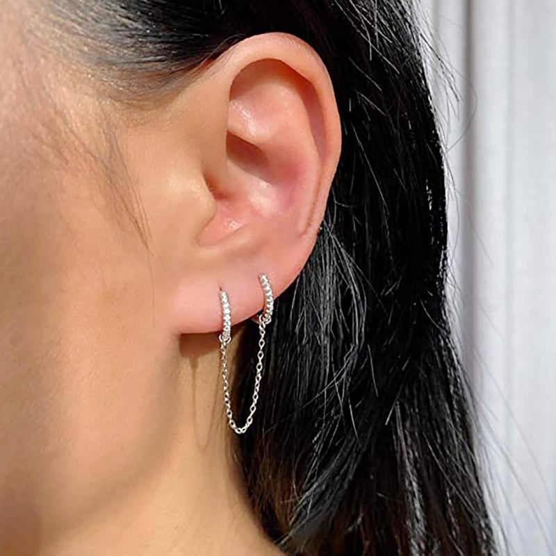 Goenjoy 4Pcs Earrings Connector Chains Set for Women, Convertible Dangle Chain for Double Piercings 50mm - Image 2